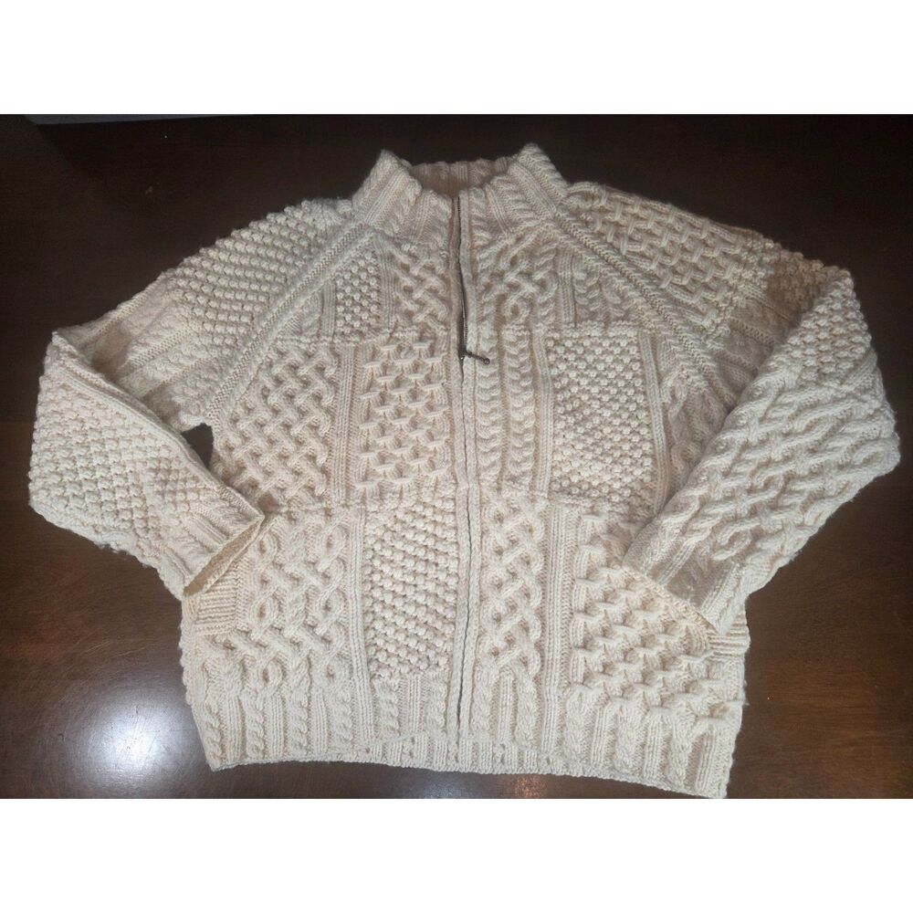 BLARNEY Woolen Mills Ireland 100% Merino Wool Cream Zip Sweater Womens Small